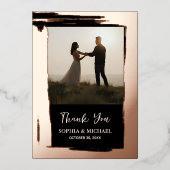 Elegante bruiloft bedankkaart 2 foto Roos Gold Folie Feestdagenkaart (Voorkant)