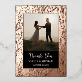 Elegante bruiloft bedankkaart 2 foto Roos Gold Folie Feestdagenkaart (Voorkant)