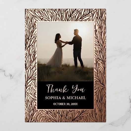 Elegante bruiloft bedankkaart 2 foto Roos Gold Folie Feestdagenkaart (Voorkant)