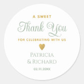 Elegante bruiloft Bedankt Sage Green en Gold Ronde Sticker (Voorkant)