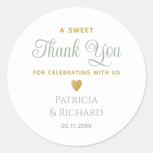 Elegante bruiloft Bedankt Sage Green en Gold Ronde Sticker (Voorkant)