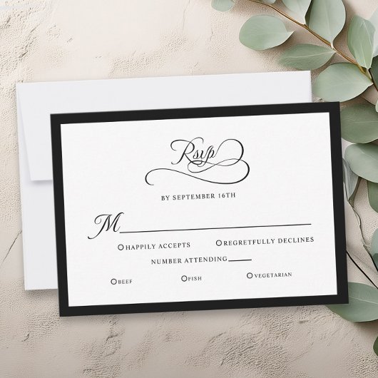 Elegante bruiloft behuizing zwart wit kalligrafie RSVP kaartje