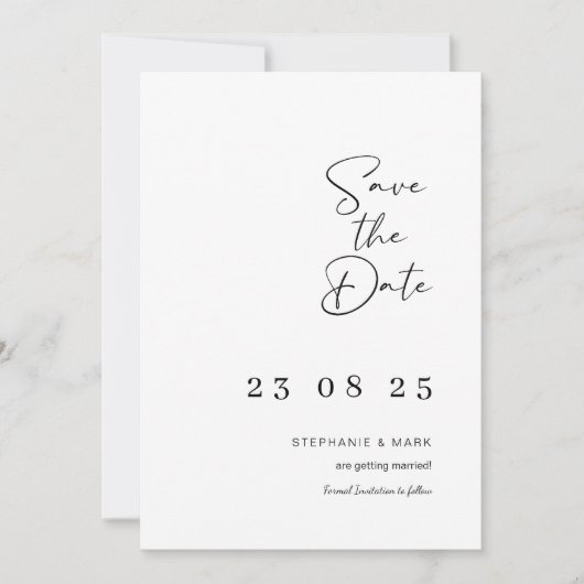 Elegante bruiloft bespaar de minimalistische data kaart (Voorkant)