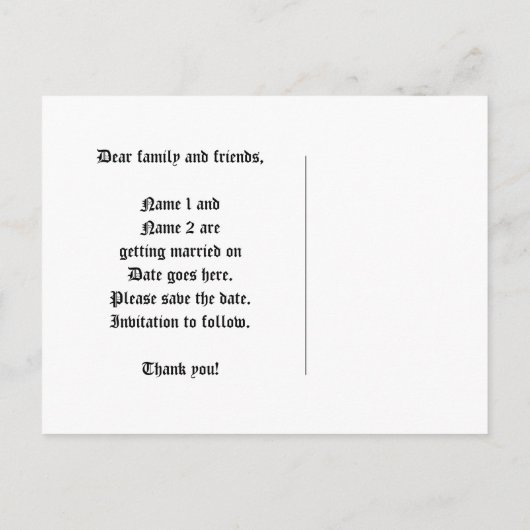 Elegante bruiloft bewaar de datum aankondigingskaart (Achterkant)
