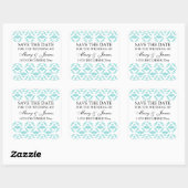 Elegante bruiloft Bewaar de datum Blauwe Damask Vierkante Sticker (Vel)