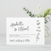 Elegante bruiloft bewaar de datum eucalyptus foto kaart (Staand voorkant)