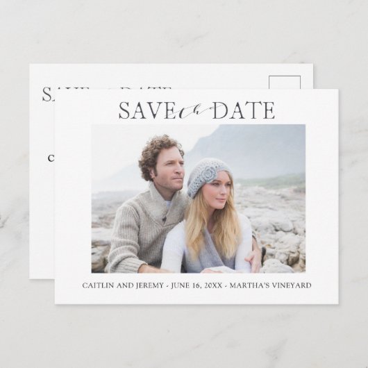 Elegante bruiloft Bewaar de datum Foto Briefkaart (Voorkant / Achterkant)