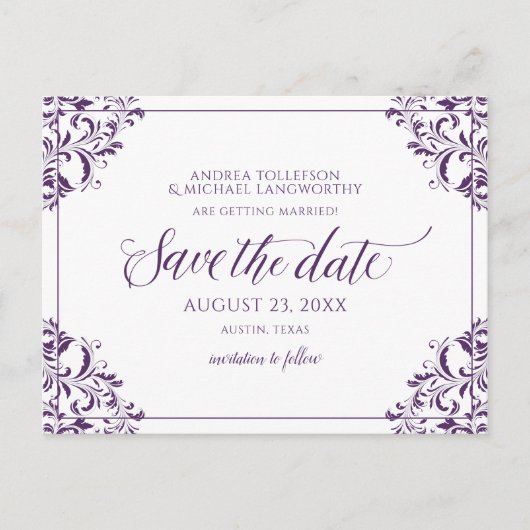 Elegante bruiloft Bewaar de datum  pruim Aankondigingskaart (Voorkant)