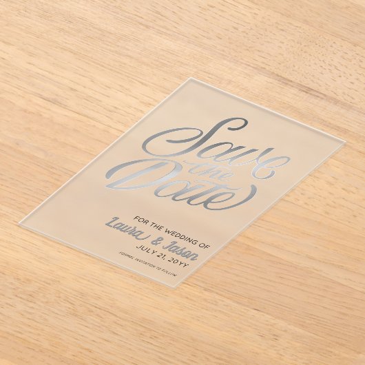 Elegante bruiloft Bewaar de datum Zilveren tekst F Acryl Uitnodigingen (Laagn)