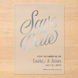 Elegante bruiloft Bewaar de datum Zilveren tekst F Acryl Uitnodigingen