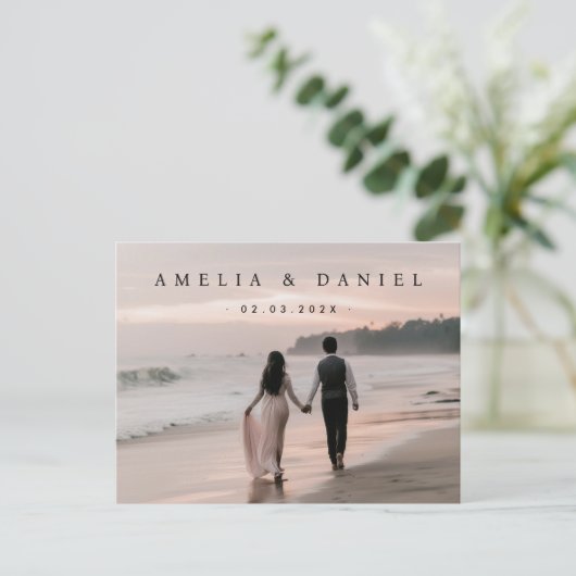 Elegante bruiloft bewaar de datumfoto briefkaart (Staand voorkant)