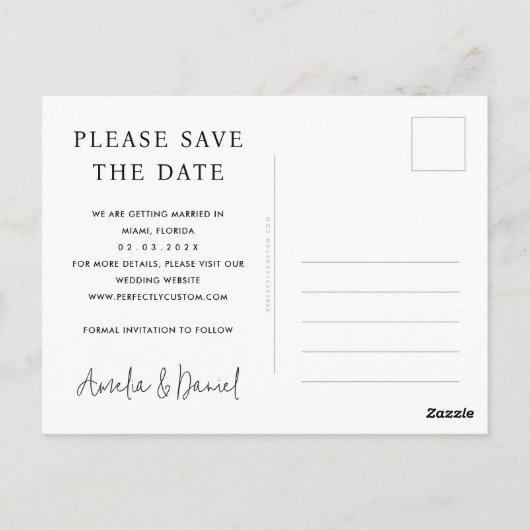 Elegante bruiloft bewaar de datumfoto briefkaart (Achterkant)