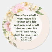 Elegante bruiloft Bijbel Verse Genesis Bloemen Ran Ronde Sticker (Voorkant)