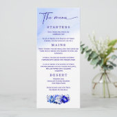 Elegante bruiloft blauw en zilver menu (Staand voorkant)