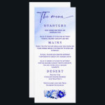 Elegante bruiloft blauw en zilver menu<br><div class="desc">Maak uw tafel compleet met onze Elegant Wedding Blue en Silver Menu kaarten, ontworpen om een verfijnde touch toe te voegen aan uw speciale dag. Met een diepe koningsblauwe achtergrond met glinsterende zilveren accenten stralen deze menu's luxe en stijl uit. Perfect voor formele recepties, elke kaart is volledig aanpasbaar -...</div>