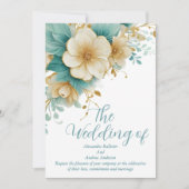 Elegante bruiloft blauw groen op witte bloemen kaart (Voorkant)
