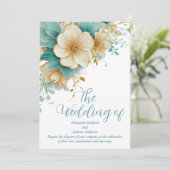 Elegante bruiloft blauw groen op witte bloemen kaart (Staand voorkant)
