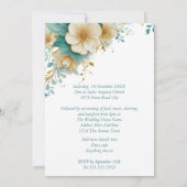Elegante bruiloft blauw groen op witte bloemen kaart (Achterkant)