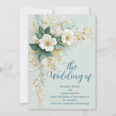 Elegante bruiloft Blauw Groen Wit Gouden Bloemen Kaart (Voorkant)