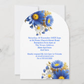 Elegante bruiloft Blauw Wit Gele Bloemen Kaart (Achterkant)