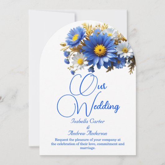 Elegante bruiloft Blauw Wit Gele Bloemen Kaart (Voorkant)