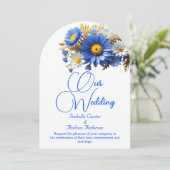 Elegante bruiloft Blauw Wit Gele Bloemen Kaart (Staand voorkant)