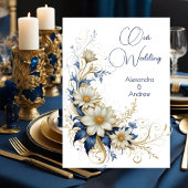 Elegante bruiloft Blauw Wit Gouden Bloemen Kaart
