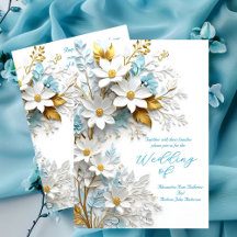 Elegante bruiloft blauw wit kant gouden bloemen