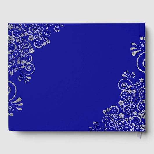 Elegante bruiloft Blauw Zilver Grijs Swirls Script Gastenboek (Achterkant)