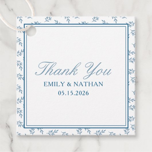 Elegante bruiloft Blauwe Tuin Gepersonaliseerd Dan Bedankjes Labels (Voorkant)