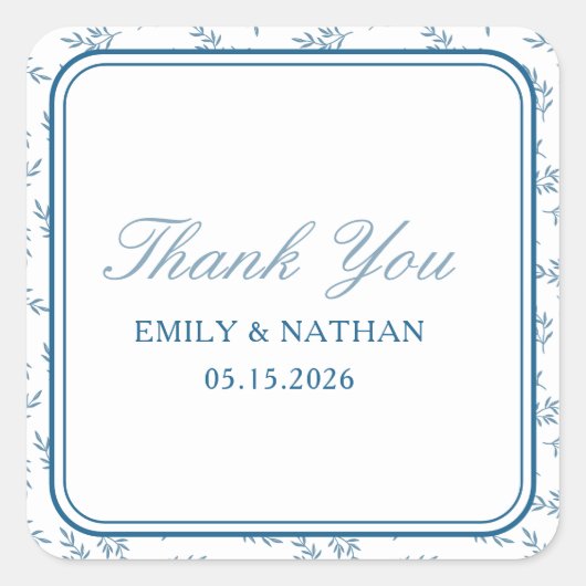 Elegante bruiloft Blauwe Tuin Gepersonaliseerd Dan Vierkante Sticker (Voorkant)