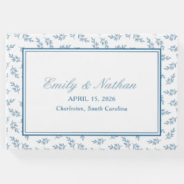 Elegante bruiloft blauwe tuin patroon gepersonalis gastenboek