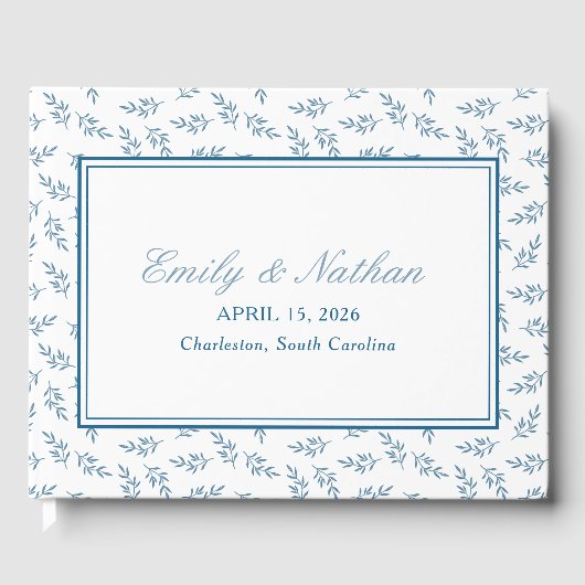 Elegante bruiloft blauwe tuin patroon gepersonalis gastenboek (Voorkant)