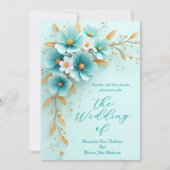 Elegante bruiloft Blauwgroen Blauw Wit Gouden Bloe Kaart (Voorkant)
