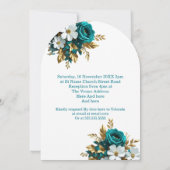Elegante bruiloft Blauwgroen wit gouden bloemen Kaart (Achterkant)