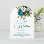 Elegante bruiloft Blauwgroen wit gouden bloemen Kaart (Staand voorkant)