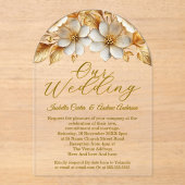 Elegante bruiloft Bloemcrème Gouden Bloemen Acryl Uitnodigingen (Voorkant)