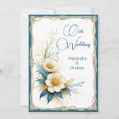 Elegante bruiloft Bloemen Blauw cyaan Witte bloeme Kaart (Voorkant)