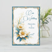 Elegante bruiloft Bloemen Blauw cyaan Witte bloeme Kaart (Staand voorkant)