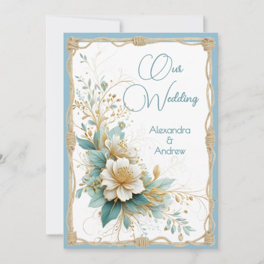 Elegante bruiloft Bloemen Blauw Groen Witte Bloeme Kaart (Voorkant)