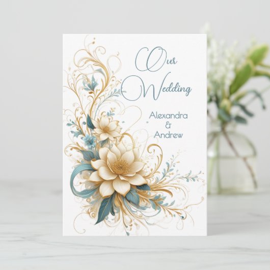 Elegante bruiloft Bloemen Blauw Witte Bloemen Kaart (Staand voorkant)