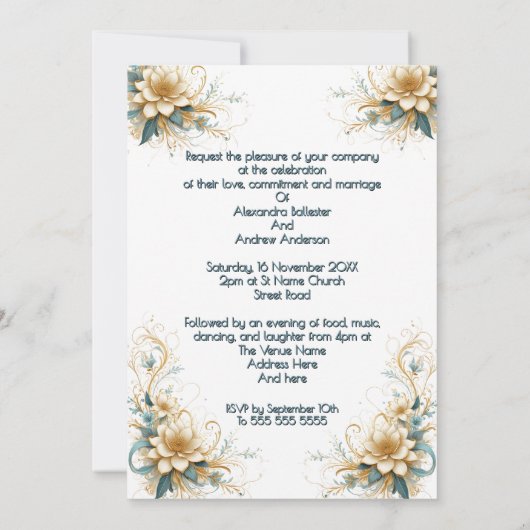 Elegante bruiloft Bloemen Blauw Witte Bloemen Kaart (Achterkant)