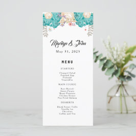 Elegante bruiloft Bloemen Blauw Witte Bloemen Menu