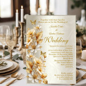 Elegante bruiloft Bloemen Crème Gouden Vlinders Acryl Uitnodigingen