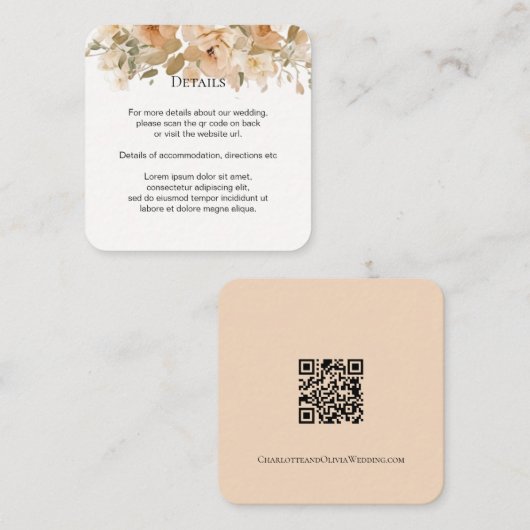 Elegante Bruiloft Bloemen Gedempte Groen en Perzik Informatiekaartje (Voorkant / Achterkant)
