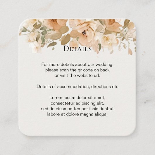 Elegante Bruiloft Bloemen Gedempte Groen en Perzik Informatiekaartje (Voorkant)
