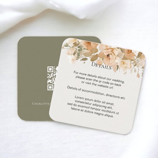 Elegante Bruiloft Bloemen Gedempte Groen en Perzik Informatiekaartje