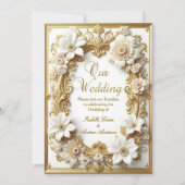 Elegante bruiloft Bloemen Goud Wit Lijst Kaart (Voorkant)