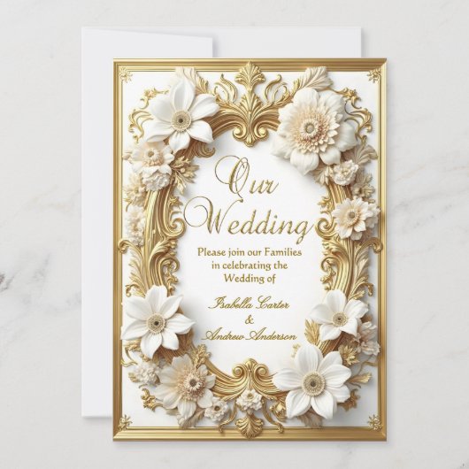 Elegante bruiloft Bloemen Goud Wit Lijst Kaart (Voorkant)