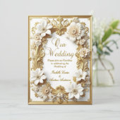 Elegante bruiloft Bloemen Goud Wit Lijst Kaart (Staand voorkant)